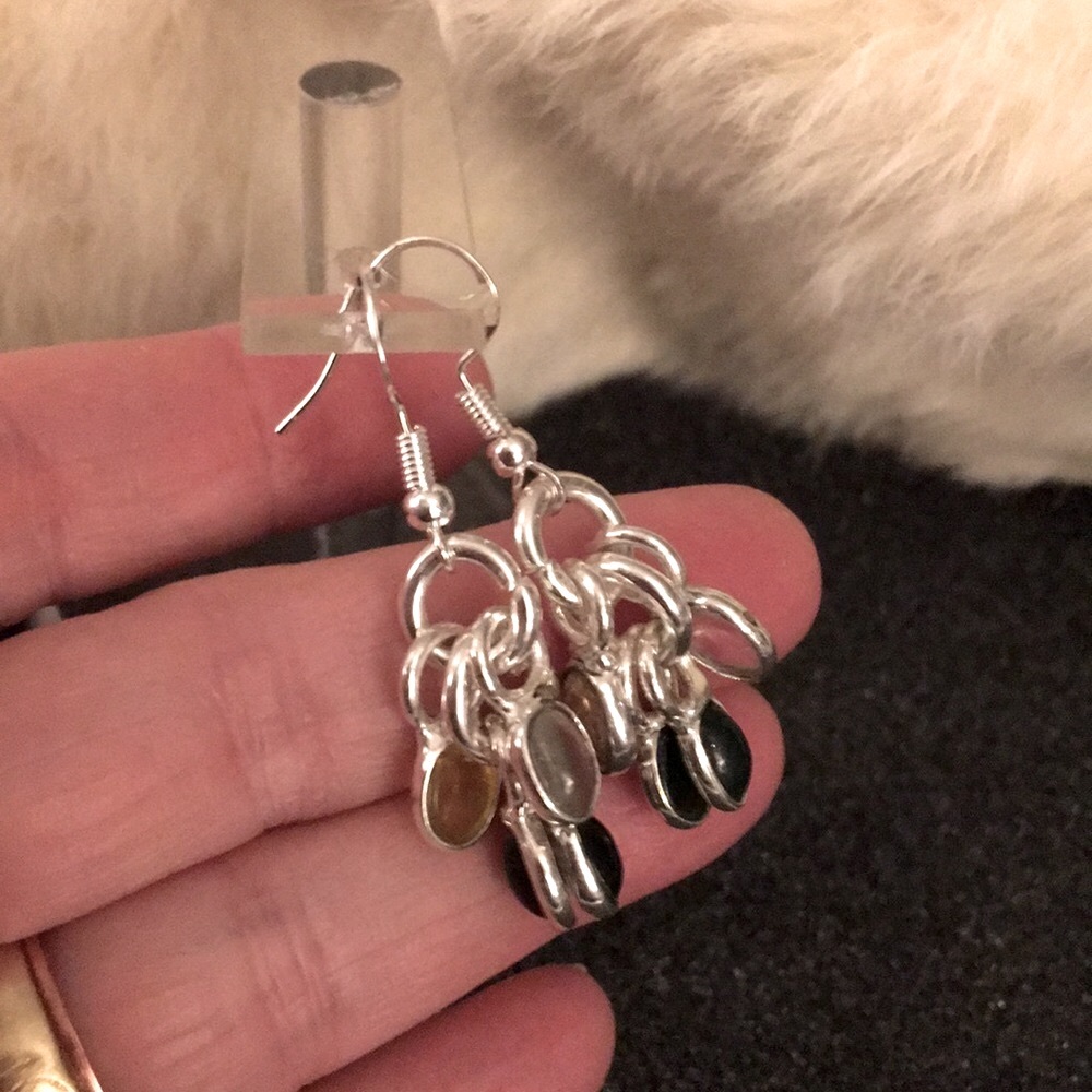 Dangle Earrings in Lite Green and Clear Stones in 925 filled earwires